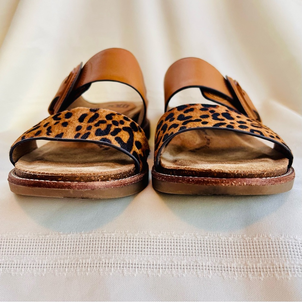 Söfft Leopard Print and Tan Leather Slide Sandals - Picture 7 of 14